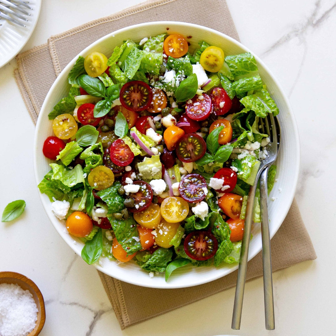 Sweet Tomato & Vegan Feta Salad with Lemon Vinaigrette