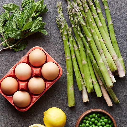 Baked Eggs with Asparagus and Lemony Pea Pesto