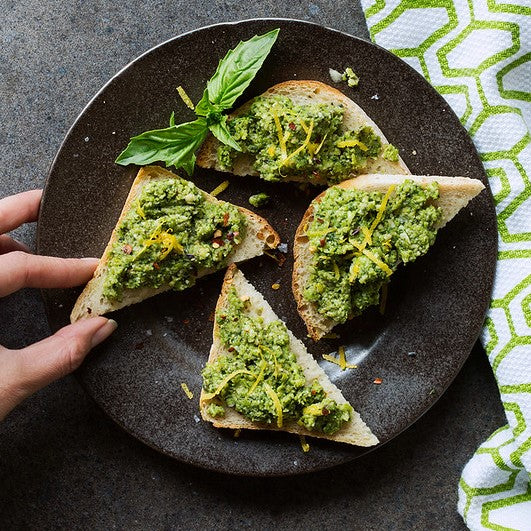 Baked Eggs with Asparagus and Lemony Pea Pesto