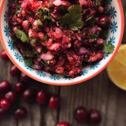 Warm Kale Salad with Roasted Fennel and Cranberry Meyer Lemon Salsa