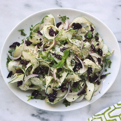 Cucumber Ribbon Salad With Garlic Tahini Dressing