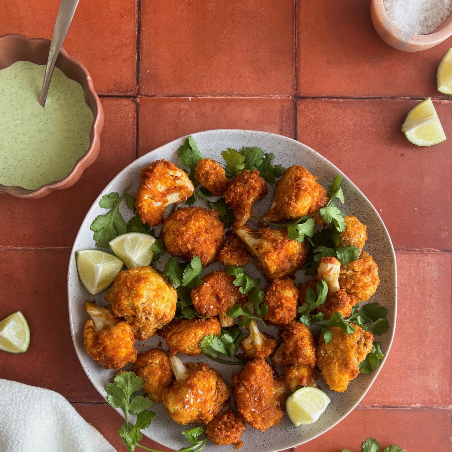 Buffalo Cauliflower Wings with Cilantro Ranch Dipping Sauce