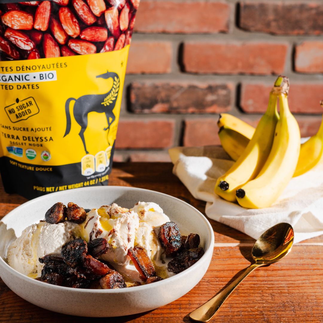 Caramelized Banana & Butter-Fried Dates with Olive Oil & Flake