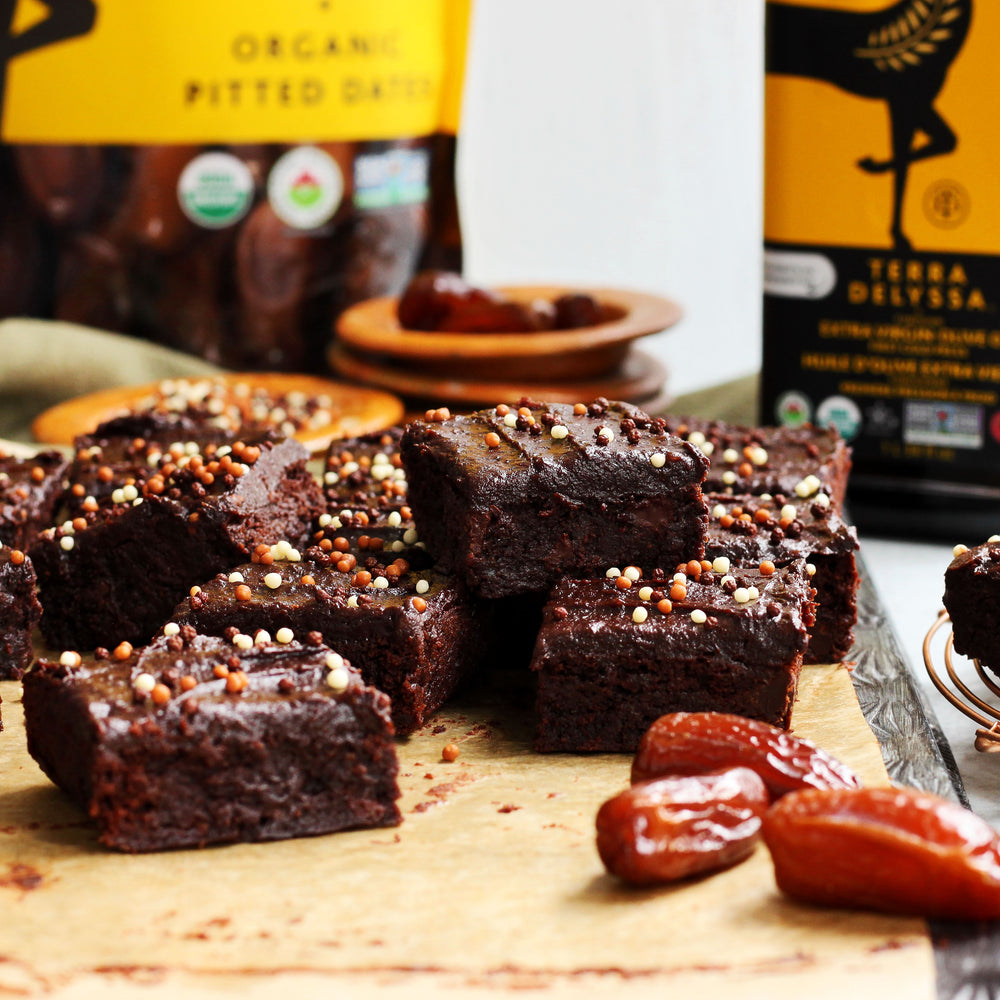 Olive Oil Brownies with Date Fudge Frosting
