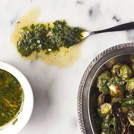 
                  
                    Roasted Brussel Sprouts with Spicy Orange-Parsley Chimichurri
                  
                