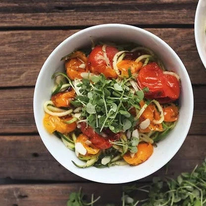 
                  
                    Zucchini Noodles with Roasted Heirloom Tomatoes
                  
                