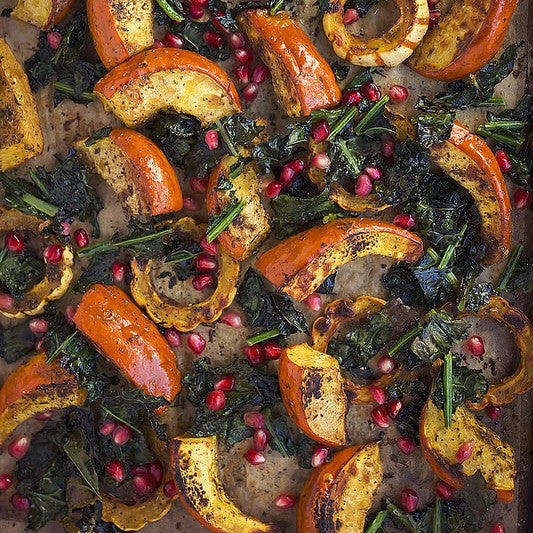 Za’atar Roasted Squash With Crispy Kale And Pomegranate