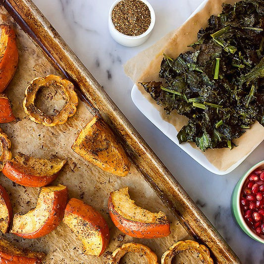 Za’atar Roasted Squash With Crispy Kale And Pomegranate
